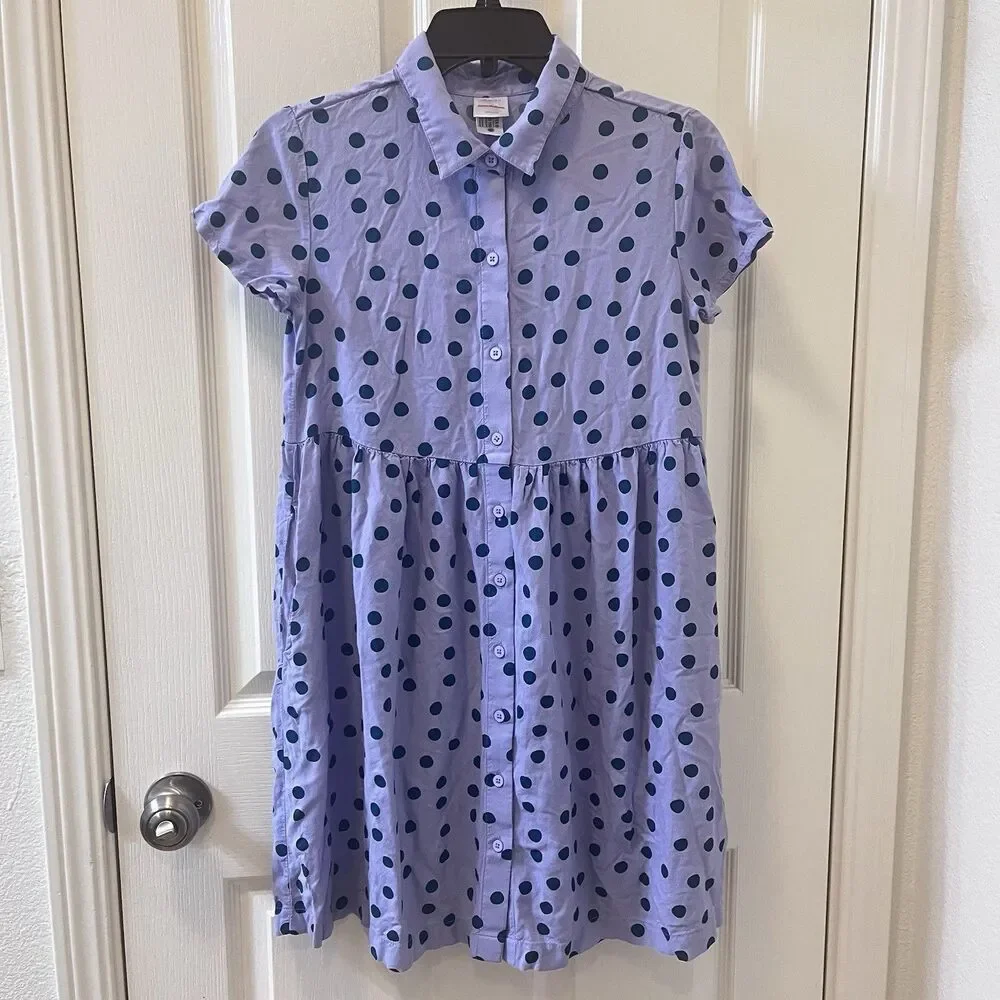 Hanna Andersson Woven Button Front Polka Dot Shirt Dress Girls Size 150 US 12